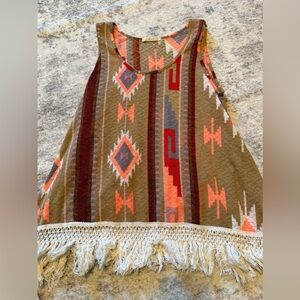 Le Lis Multicolor Aztec Fringe Tank Top